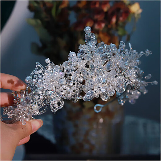 Cijia New Crown Tiara Braut Hochzeit High-End Crown Light Luxus Kristallkleid Haupthochzeitskleid Sense Prinzessin Accessoires handgefertigtes SpitzenhandMade Single Crown