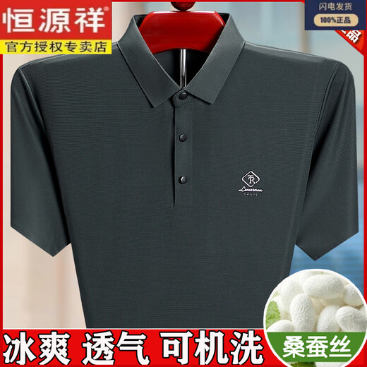恒源祥高端桑蚕丝短袖t恤男士夏季爸爸装翻领加肥加大半袖polo衫 FA-688哈青 M 165