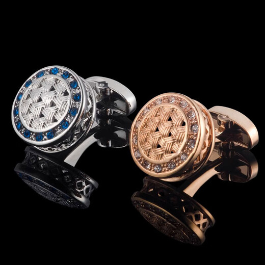 NOSSKISS欧式复古袖扣优雅绅士袖钉钢色镶蓝钻男法式衬衫袖口生日礼物送礼 玫瑰金色 φ20mm