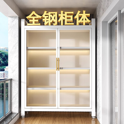 Double household steel balcony storage cabinet waterproof and sunscreen sundry wardrobe floor-standing multi-layer storage rack iron storage cabinet Gray storage cabinet 2025 hot model - extra thick reinforcement 6 layers length 100*depth 42*height 185CM-free wheel