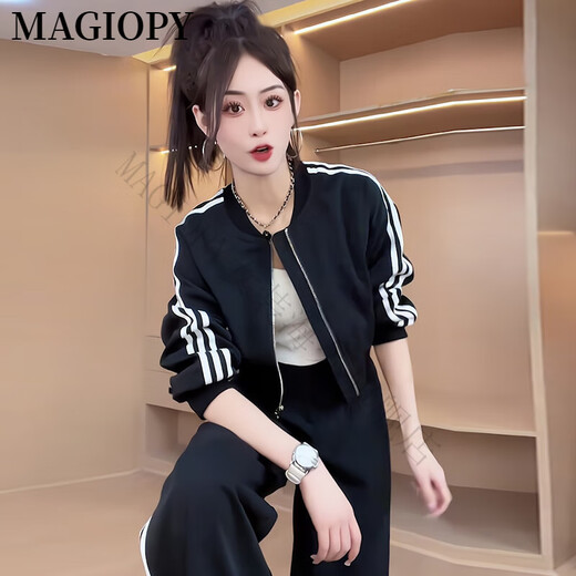 Magiopy International Luxury High-End-Marke Casual Sports Set 2025 Neue Schwarze Jacke Damen-Wear-Temperament und vielseitige schwarze zweiteilige S-S-S-S-S-S-S-S-Set (100jin [Jin gleich 0,5 kg]))