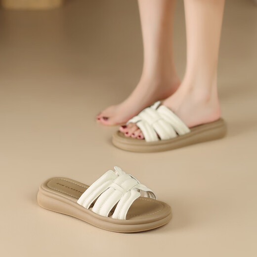 Zapatillas Zhr para mujeres en el verano Soft Sole Sporters abiertos para mujeres versátiles fuera de las chanclas para mujeres ay191 beige 37