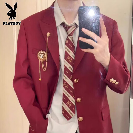 Playboy (PLAYBOY) campus style men's clothing boys dk suit uniform jacket jk school supply sense red suit student handsome class uniform suit black DK suit + white shirt blue tie + black trousers 2XL