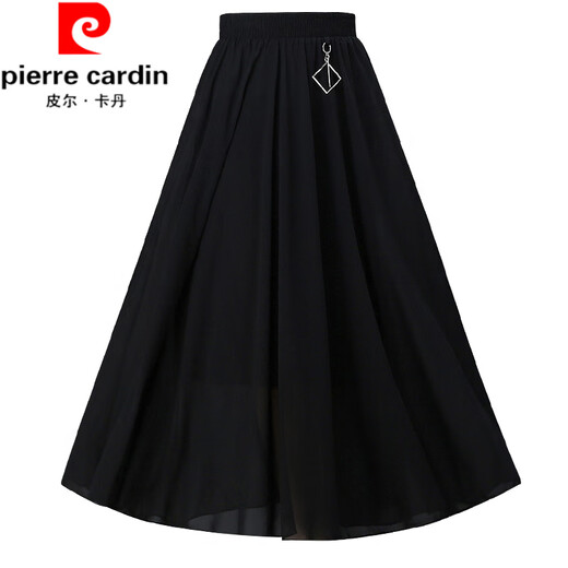 皮尔卡丹（pierre cardin）雪纺半身裙女夏中长款高腰显瘦气质百褶裙2025垂感打底a字长裙子 红色有装饰 XH825 均码 (适合90-145斤左右)