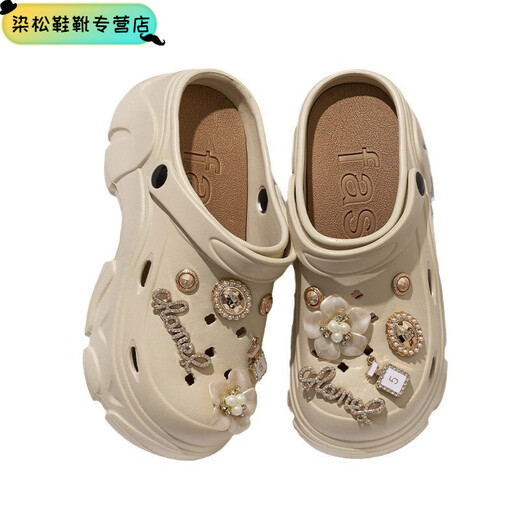 Chaussures de trou de Luozhichao pour femmes en été, usure de plein air, sandales de sac de plage antidérapantes à semelles épaisses, en été, lettres noires, fleurs en diamant, 36 3735/36 pieds de pied