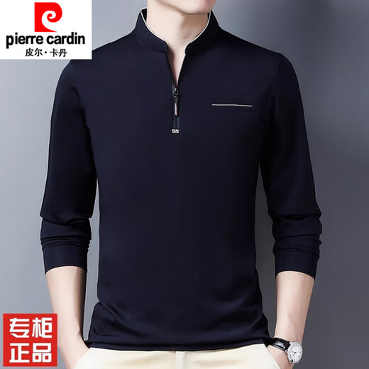 
Pier Cardin spring small stand-up collar men's long-sleeved T-shirt half-zipper body shirt fashionable casual middle-aged single-piece men's top P6625 rose red M 165