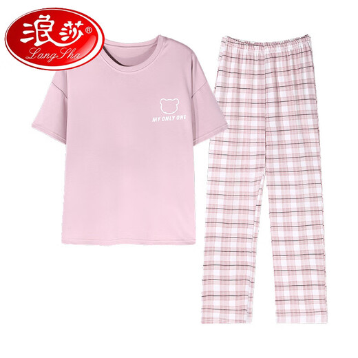 浪莎（LangSha）2025年睡衣女夏款纯棉短袖长裤卡通夏季可外穿全棉舒适家居服套装 YSH-679 M 【建议80-100斤穿】