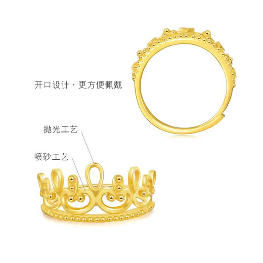 Half Vietnamese sand gold ring for women, fugitive princess crown ring, girl gift, high-end niche birthday gift for girlfriend, fugitive princess crown ring