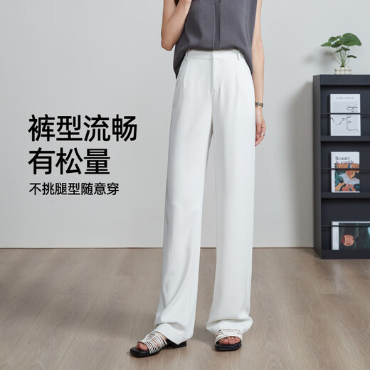 逸阳逸阳白色冰丝直筒阔腿裤女夏季薄款高腰宽松垂感显瘦西装休闲裤子 黑色 30