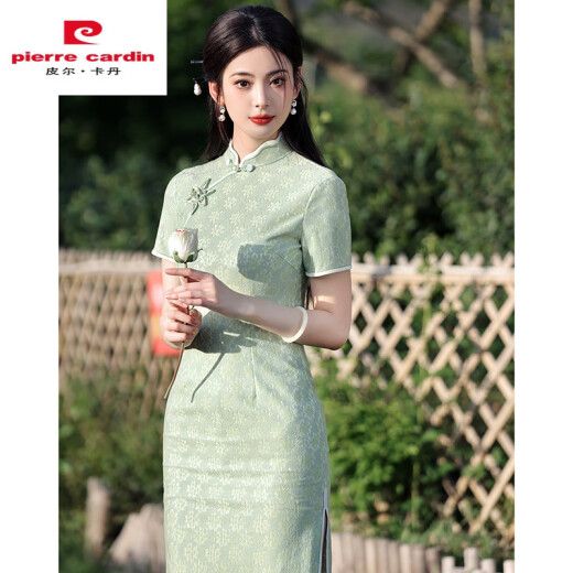 
Pier Cardin 2025 Cheongsam for the cheongsam for the 2025 exam, young green lace summer college entrance examination, winning fresh dress, usually worn 679 green big flower buckle 3XL
