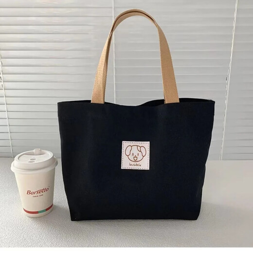 Cute canvas bag for women 2025 new style plus simple small bag office worker commuting bag mini handbag love puppy black zipper style