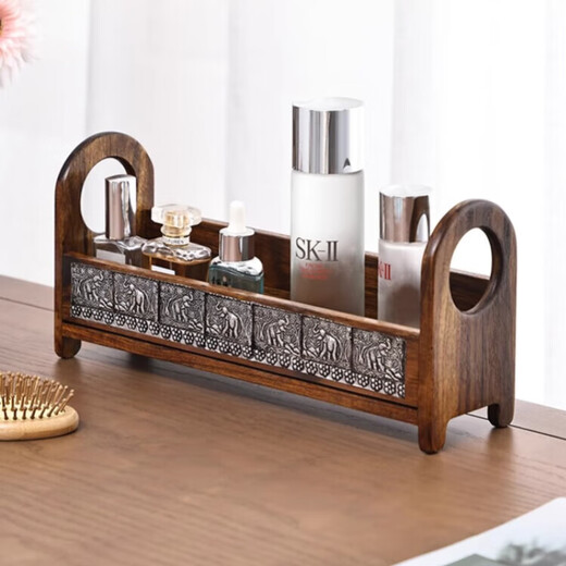 Retro solid wood desktop cosmetics storage box bathroom toilet sink countertop perfume and skin care product shelf teak single-layer handle storage box