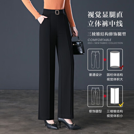 2024春秋新款百斯盾休闲裤女裤时尚百搭直简裤高腰宽松阔腿裤 9276a2f70黑色 26 S码