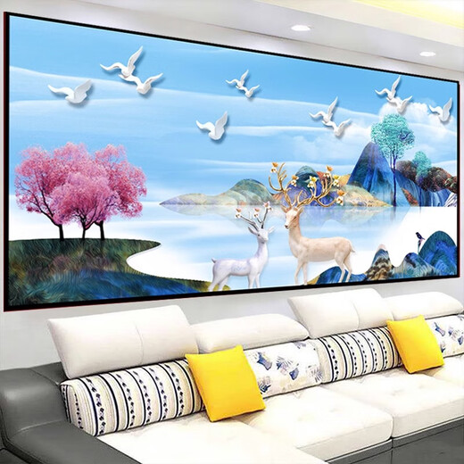 Light luxury living room decoration painting self-adhesive painting sofa background wall 3D three-dimensional landscape painting wall sticker wallpaper mural sticker home and everything goes well-TH-1278 No. 1 x Print border x with self-back glue