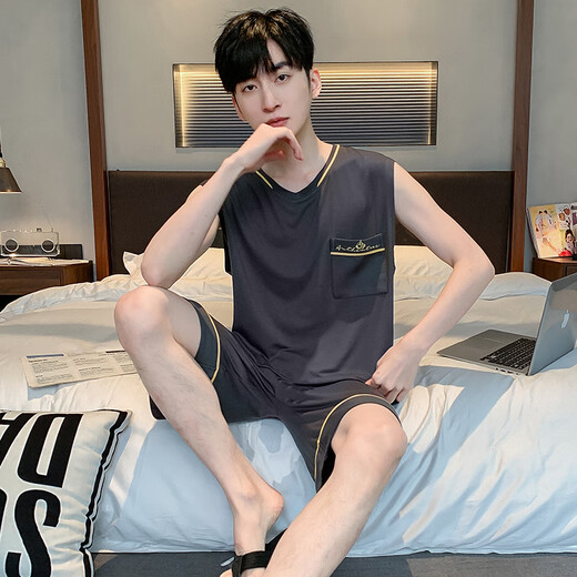 Dugu jialuo modal pyjamas vestige masculin glace de soie d'été sans manches mince adolescente étudiante étudiante de grande taille de vêtements de maison
