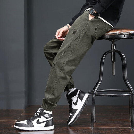 Charluoel Casual Hosen Herren Frühlings- und Herbststil Hosen Herren Krawatten Harem Hosen Sporthosen Herren Neun-Punkte-Tide Long Hosen 689 Military Green L (110-125jin [Jin gleich 0,5 kg]))