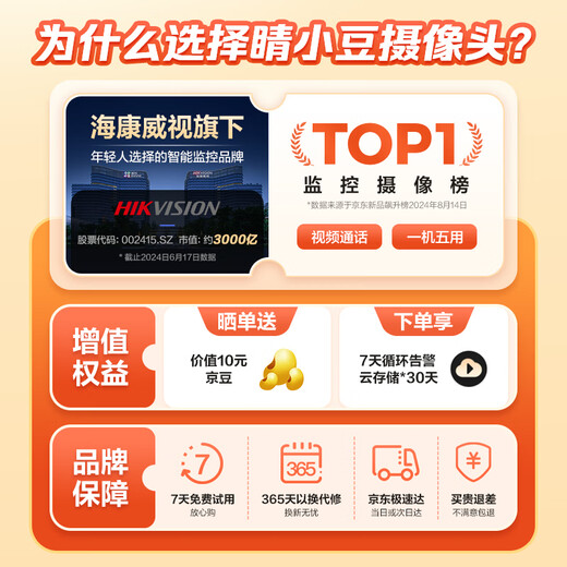 睛小豆萤石双向视频通话摄像头室内可视家庭家用监控器360度无死角带夜视可对话高清无线晴小豆国家补贴
