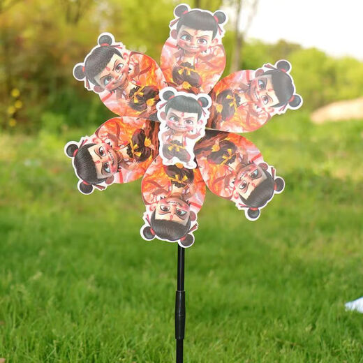 
He Jiagong's popular children's windmill Nezha Ao Bing's new red flag cartoon plastic kindergarten handheld outdoor toy gift Ao Bing windmill 1 height 42CM24CM
