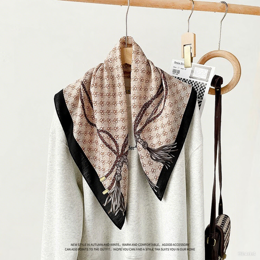 Fashionable new sun protection and breathable herringbone small square scarf rope tassel pattern versatile scarf women's scarf wholesale RZ6549-blue