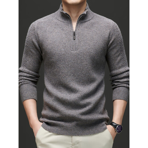 
NOSSKISS pure wool sweater men's Korean style thickened stand collar sweater autumn and winter waffle half-tight sweatshirt Comet brown color L 175 [suitable for 135-150Jin [Jin equals 0.5 kg]]