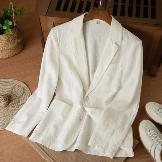 Romon suit jacket men's new casual cotton and linen old money style loose high-end loose slim ramie single layer suit jacket khaki 2XL