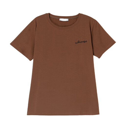 Gioio mittlere Mutter mit purem Baumwoll-T-Shirt für Frauen im Sommer kurzärmelig lose Sweatshirt Plus Size Damen mittleren und älterer runder Hals brauner Hals.
