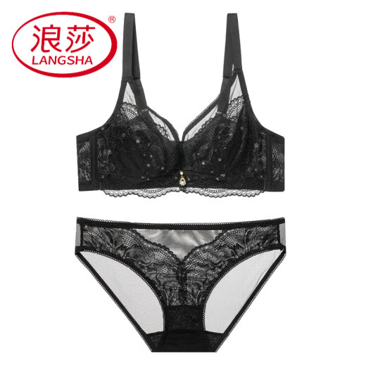 LangSha (LangSha) red underwear for women's zodiac year thin sexy lace suit bra with large breasts showing small gathering bra Red M 70/32B+ pants