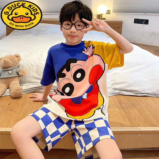 G.Duckkids Boy Pajamas Niños Summer Summer delgado algodón puro Traje de manga corta Niños de tamaño mediano de 12 años ropa de verano de moda DW-826 Little Amarillo Duck [algodón] 100 8 tamaños recomendados 90-100 cm de peso 2