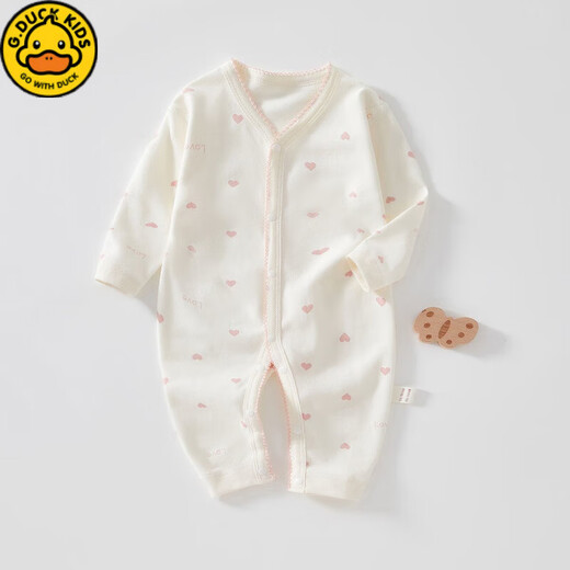 G.duck Little Yellow Duck Newborn Baby Clothes Jumpsuit Spring and Autumn Type Pure Cotton Boneless Harness Newborn Baby Baby Clothes Red Heart 90cm