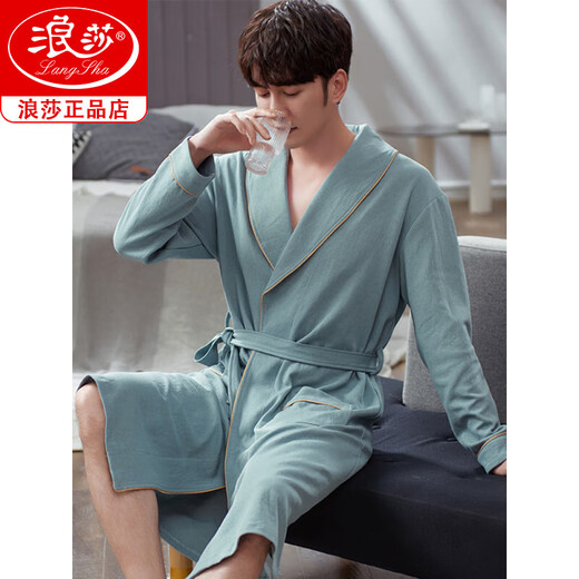 
Langsha waffle bathrobe men's spring and autumn pure cotton medium-length men's nightgown 2025 new water-absorbing integrated bathrobe LJ16822 M [weight 100-120Jin [Jin equals 0.5 kg]]