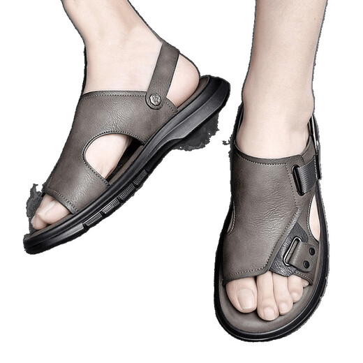 
Heyu summer men's sandals imitation leather comfortable thick-soled anti-slip beach shoes casual soft-soled sandals gray 9923 38 [In the event]