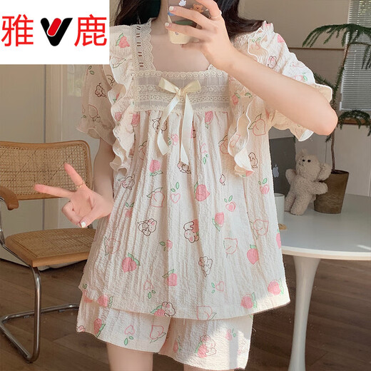 雅鹿睡衣女2025夏季新款春秋碎花开衫甜美少女短袖夏天外穿家居服套装 M1283蓝 【主图款】 M 【80-100斤穿】