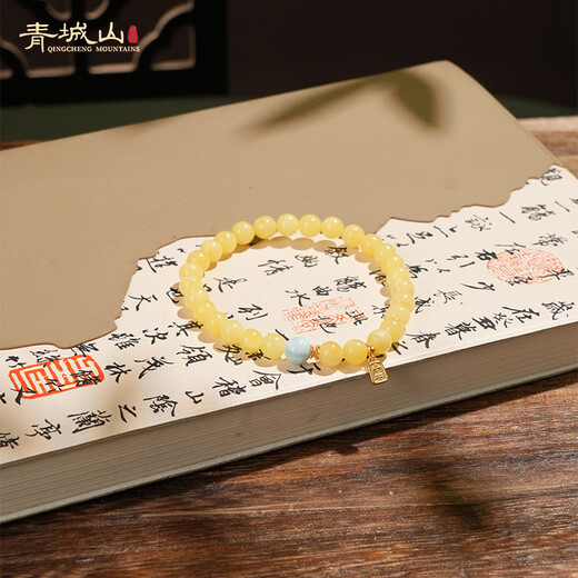 Qingcheng Mountain Natural Genuine Unoptimized Russian White Flower Beeswax Bracelet Women's Amber Pixiu Versatile Bracelet for Gifts and Toys 6mm White Flower Sea Pattern Stone Bracelet Has Been Fragranced