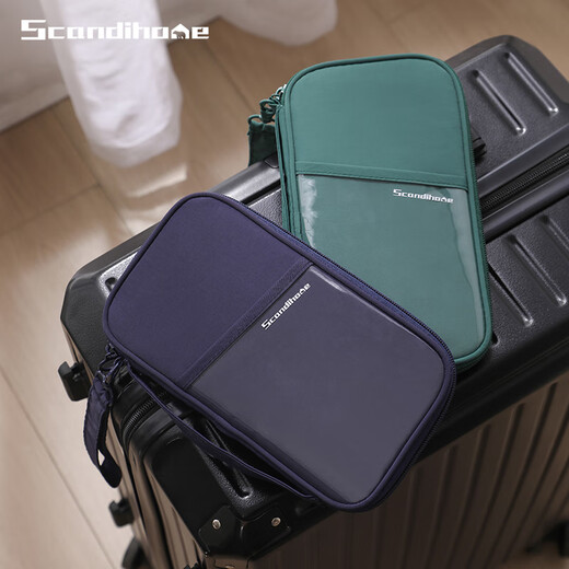 POTRAVEL.DESIGN旅行护照包证件包RFID防盗刷大容量手提防水票据收纳护照夹卡包 藏青色