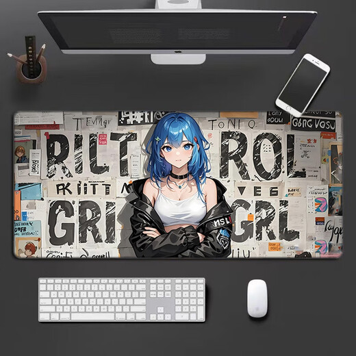 Juyingfeng großes Mauspad, Büro, Spiel, E-Sport, FPS, glatte Matte, zweidimensional, Anime, hoch aussehende Jungen und Mädchen, High-End-Desktop-Matte, 800 x 300 x 2 mm, Zeitungsmädchen