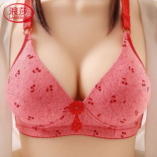 浪莎（LangSha）高档纯棉大码薄款文胸聚拢无钢圈内衣舒适收副乳防下垂透气妈妈 紫色 90B 40