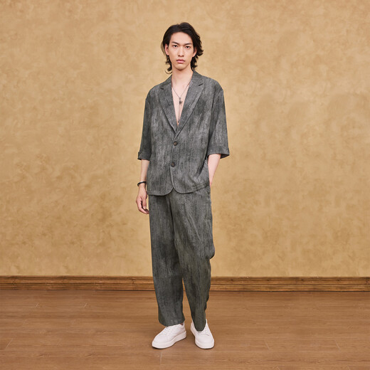 
JDV (J.D.V) JDV Men's Clothing 2025 Summer New Retro Printed All-match Casual Suit Fashion Casual Suit Men Gray Green L 175/100C