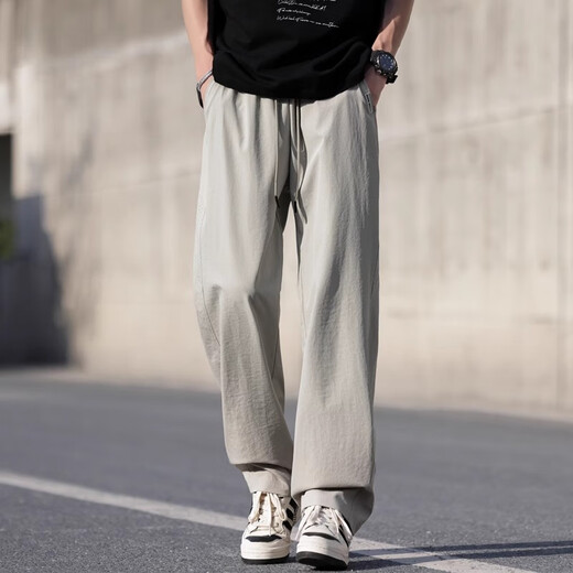 Holzspecker-Freizeithosen für Männer 2025 Sommer Trend Ice Seide Lose geradlinige Hosen für Männer Teenager Vielseitige Draping Feeling High-End-Hosen für Männer 6636 Schwarz 2xl empfohlen 150-165jin [Jin gleich 0,5 kg]