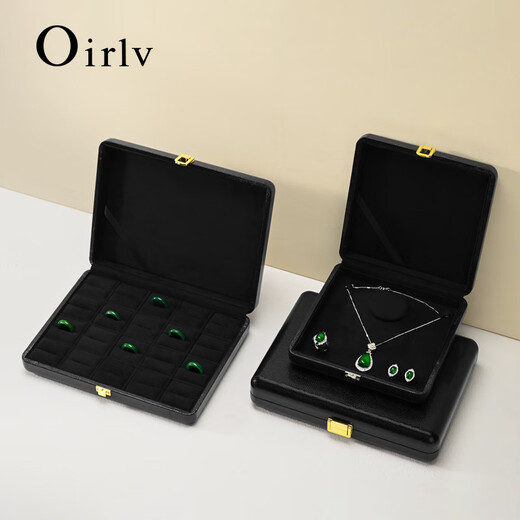 Duobaoni light luxury jewelry box high-end leather jewelry display storage ring necklace earring box jewelry display gift box 12-position pendant/necklace box (black)-H15606