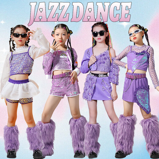 Yu Senyi Show de moda para niños Modelo Show Ropa de moda 1 Junio ​​1 Jazz Dance Disfraz Girl Purple Sequin Fashion Clothy Skirt Set solo Net Top J3524+ Vest J3 One Size 120cm