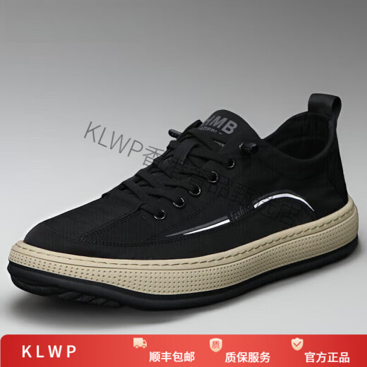 KLWP香港高端品牌高档帆布鞋男士免系带一脚蹬透气休闲鞋软底运动板鞋 灰色 40