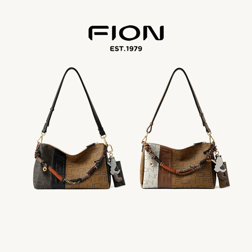 Fion (Fion) 2025 Neues leichter Luxus -Presbyterianer kleiner Quadratbeutel Vielseitige Pendler -Umhängetasche Kissenbeutel Kaffee/Schwarz