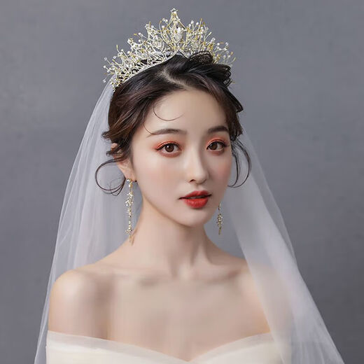 理我（LIWO）老凤凰金店款新娘大皇冠森系超仙头饰三件套新款婚礼婚纱配饰生日 HG050+耳环夹银色 礼盒装带