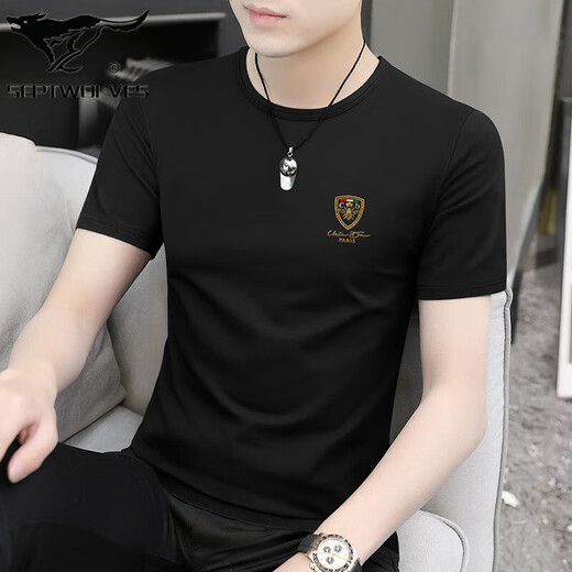 
Seven Wolf Ice Silk Modal Men's Short Sleeve T-Shirt Summer 2025 New Fashion High-end T-Sleeve T-Shirt Top Men's Clothes D1423 White M 100Jin[Jin equals 0.5 kg]-110Jin[Jin equals 0.5 kg]