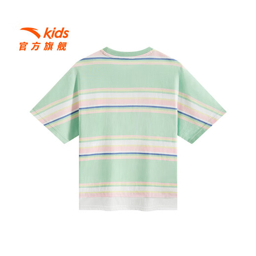 Anta children's T-shirt for girls and boys 25 years new summer style striped simple comfortable breathable student outdoor short-sleeved green/light yellow-1 140
