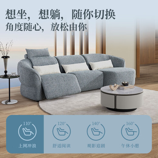 乐至宝LAZBOY布艺零靠墙功能沙发客厅多人贵妃位雪尼尔沙发蓝色星辰673 日光橙-3.19m-大-三人双电动