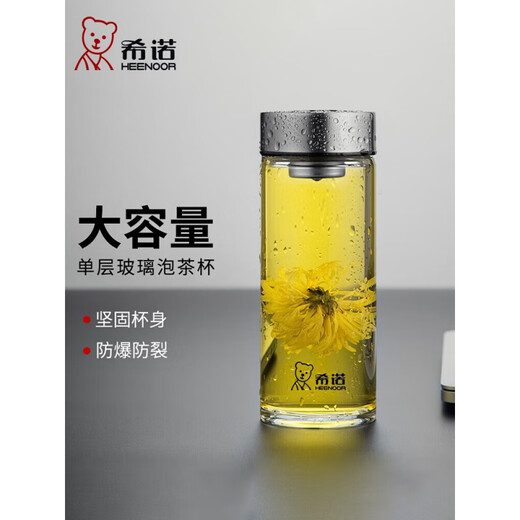 Copa de vidrio de Heenoor en espesas a alta temperatura resistente a la temperatura y mujer Copa de agua de una sola capa con filtro para la escuela portátil CUPA DE TEA DE TEA SUMER