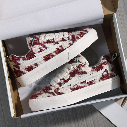 Lightning x Storm Picasso Paintings Créé conjointement par Lightning Men and Women's Shoes Revenge Storm Little Fragrance Pain Chaussures Saisir Couple Skateboard Chaussures D6227 Cherry Red 42