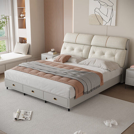 
Dudumeijia simple multifunctional leather bed multifunctional massage bed master bedroom 2m 1.8m leather art bed bedroom wedding bed large bed 9923