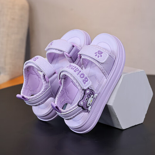 Children's Sandals Girls Princess Shoes 2025 New Summer Girls Fashion Soft Bottom Beach Shoes Baby Sandals Anti-Slip Purple Size 33 Inner Length 20.3cm